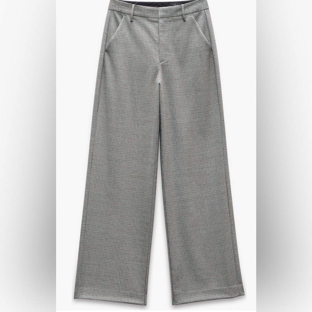 rag & bone Andi Full length Trouser High Waist Ankle Wide Leg /Color: Blue plaid - Picture 6 of 11